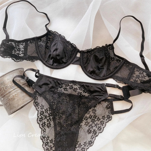 Lingerie Set Satin Lace Mesh