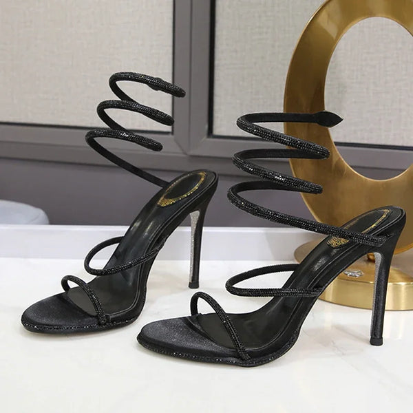 Crystal Diamond Ankle Strap Heels
