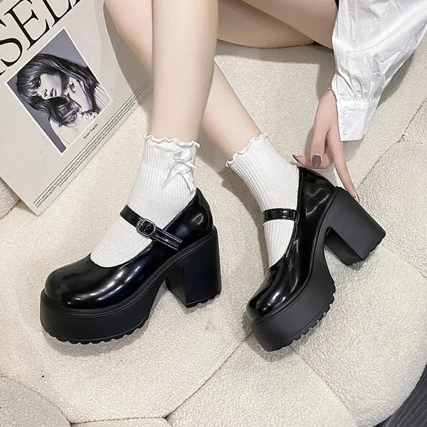 Black Super High Heels Mary Jane Shoes